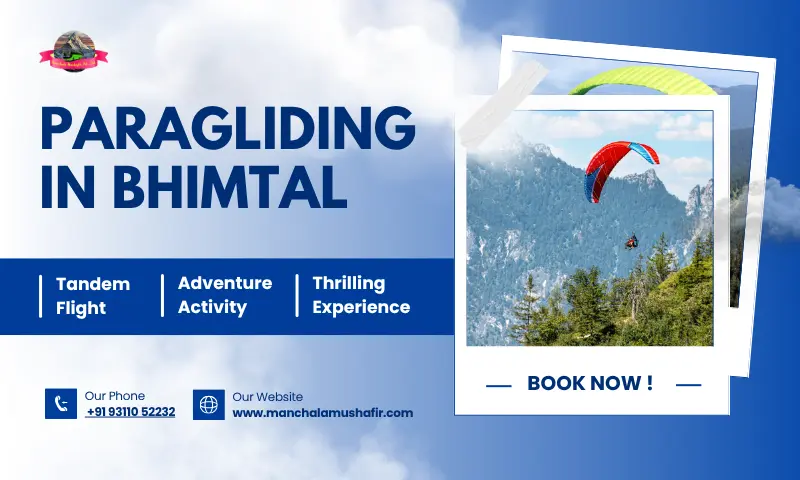 Paragliding in Bhimtal: promotional cover with a tandem flight over the Bhimtal hills