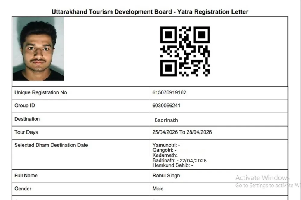 badrinath registration pdf and qr pass after complition of registration online