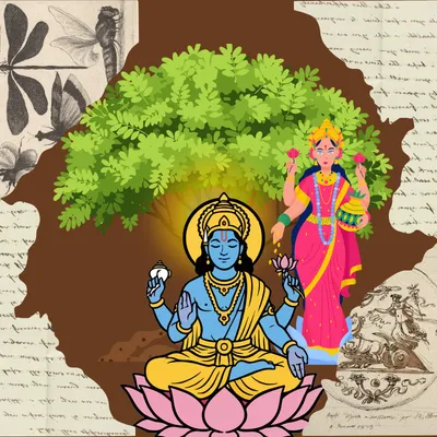 Mythological legend of Lord Vishnu meditation and Goddess Lakshmi as Badri tree