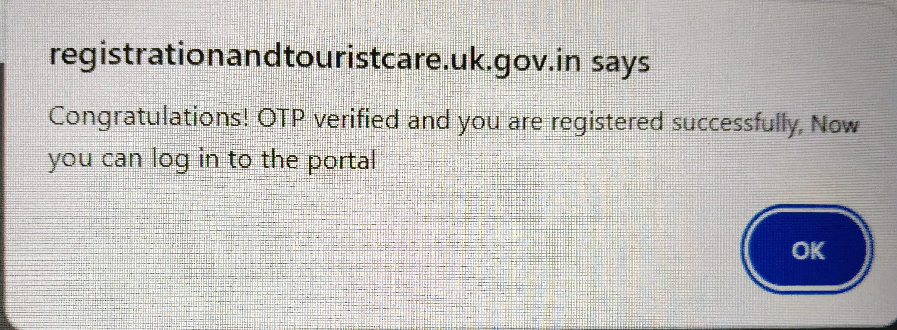 Char Dham online registration OTP verification screen screenshot