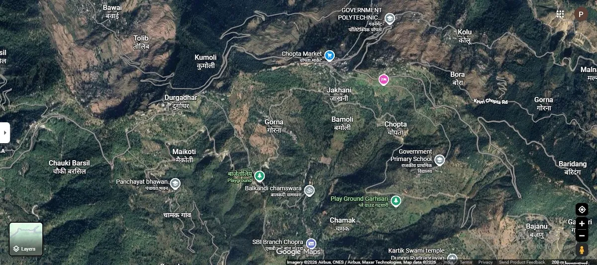 Route map showing how to reach Chopta from Rishikesh and Haridwar
