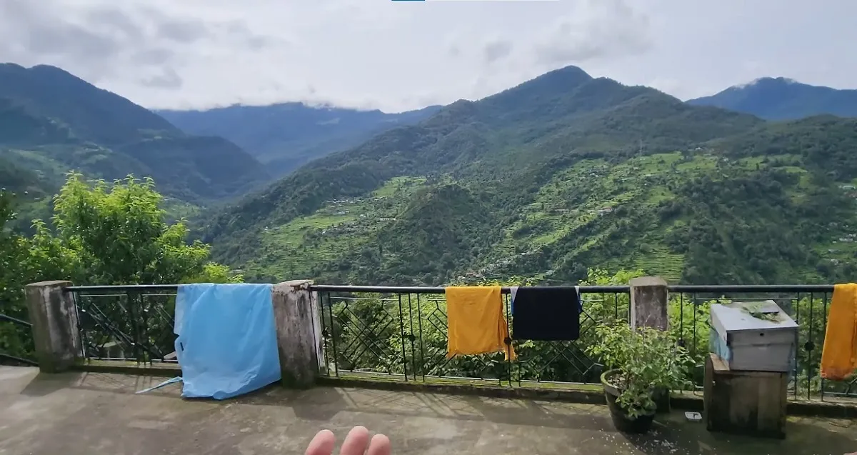 Himalayan valley view from a hotel room in Chopta