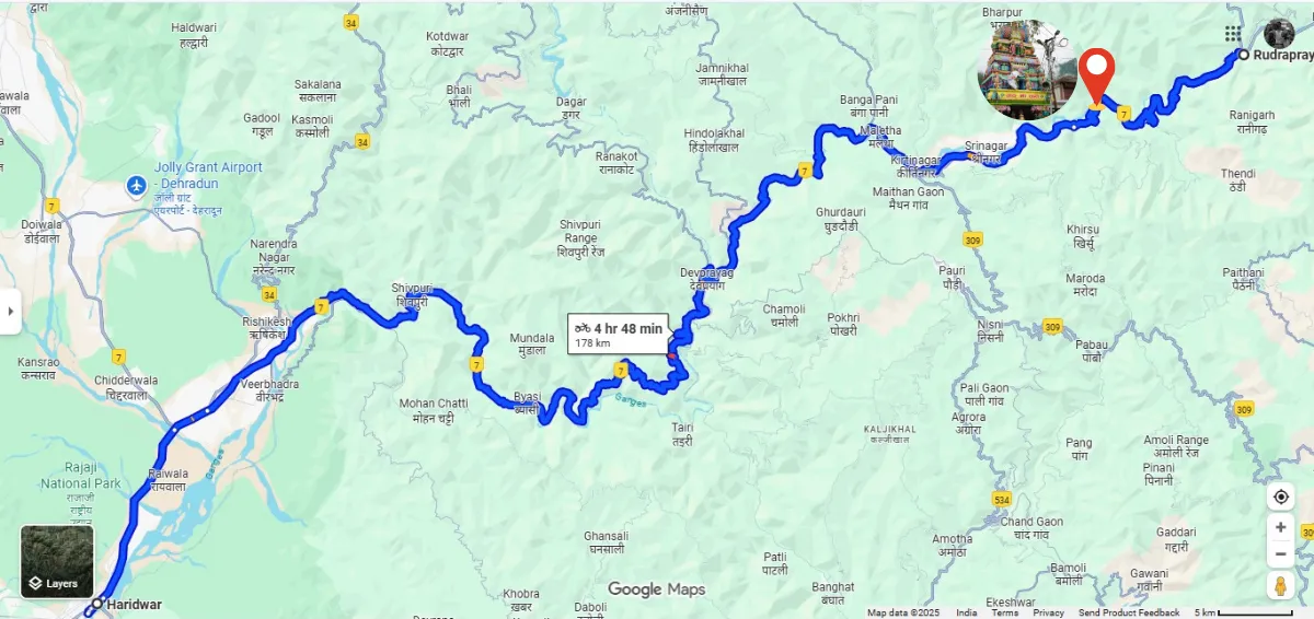 Dhari Devi temple route map from Haridwar