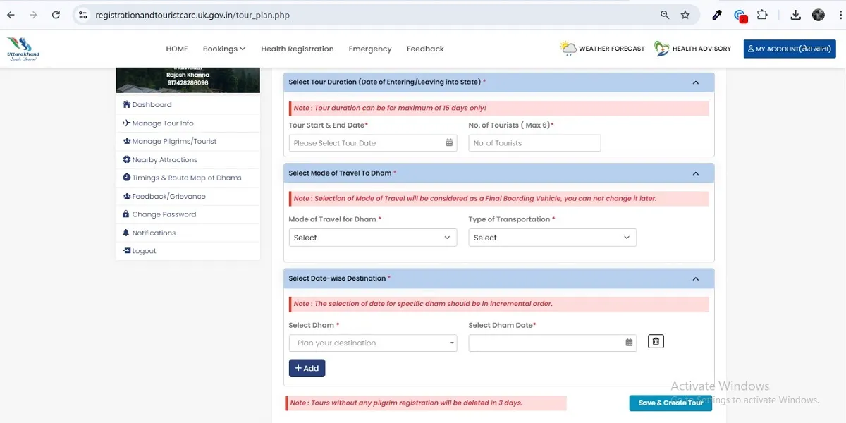 do dham yatra registration process for internation pilgrims'