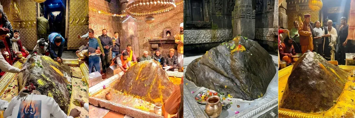 Triangular hump shaped Shivling inside Kedarnath Temple