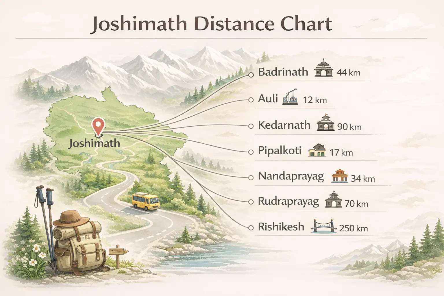 Joshimath Distance Chart 2026