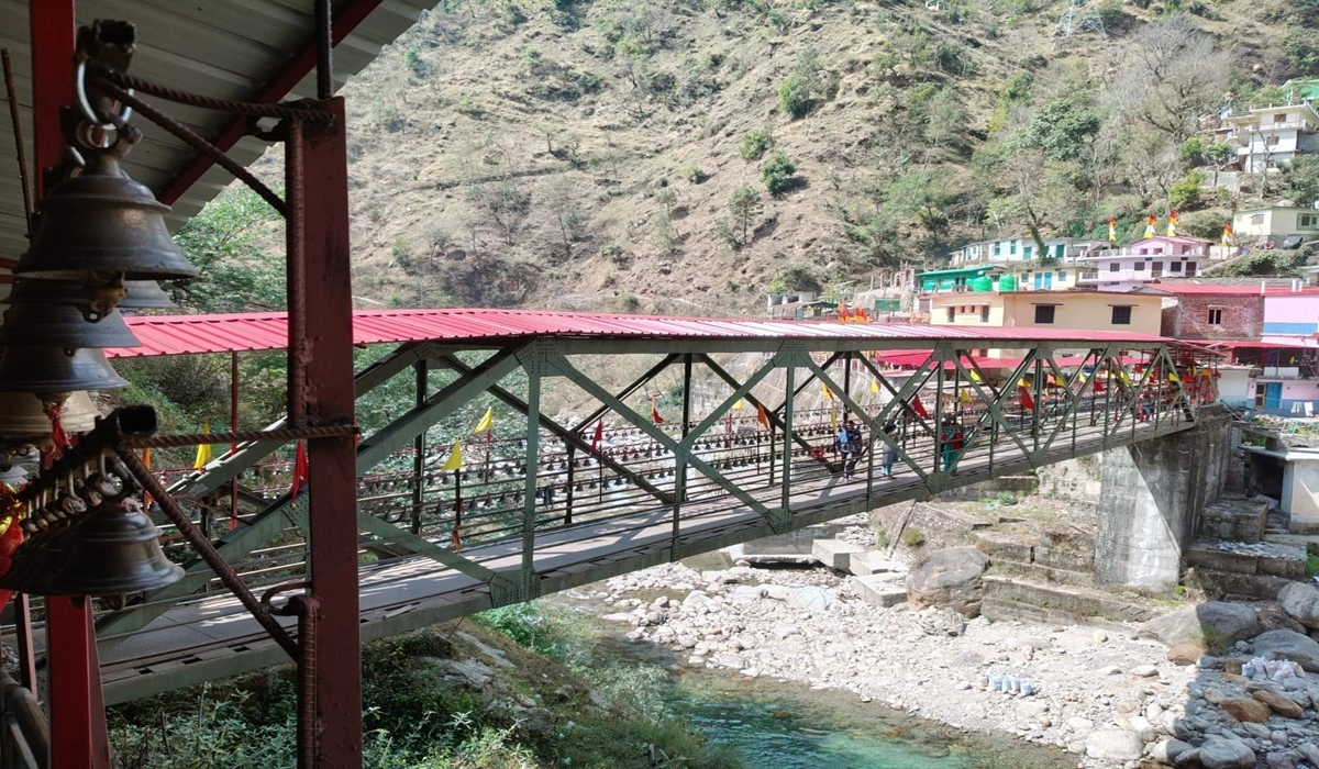 kalimath temple river crossing bridge to enter the temple