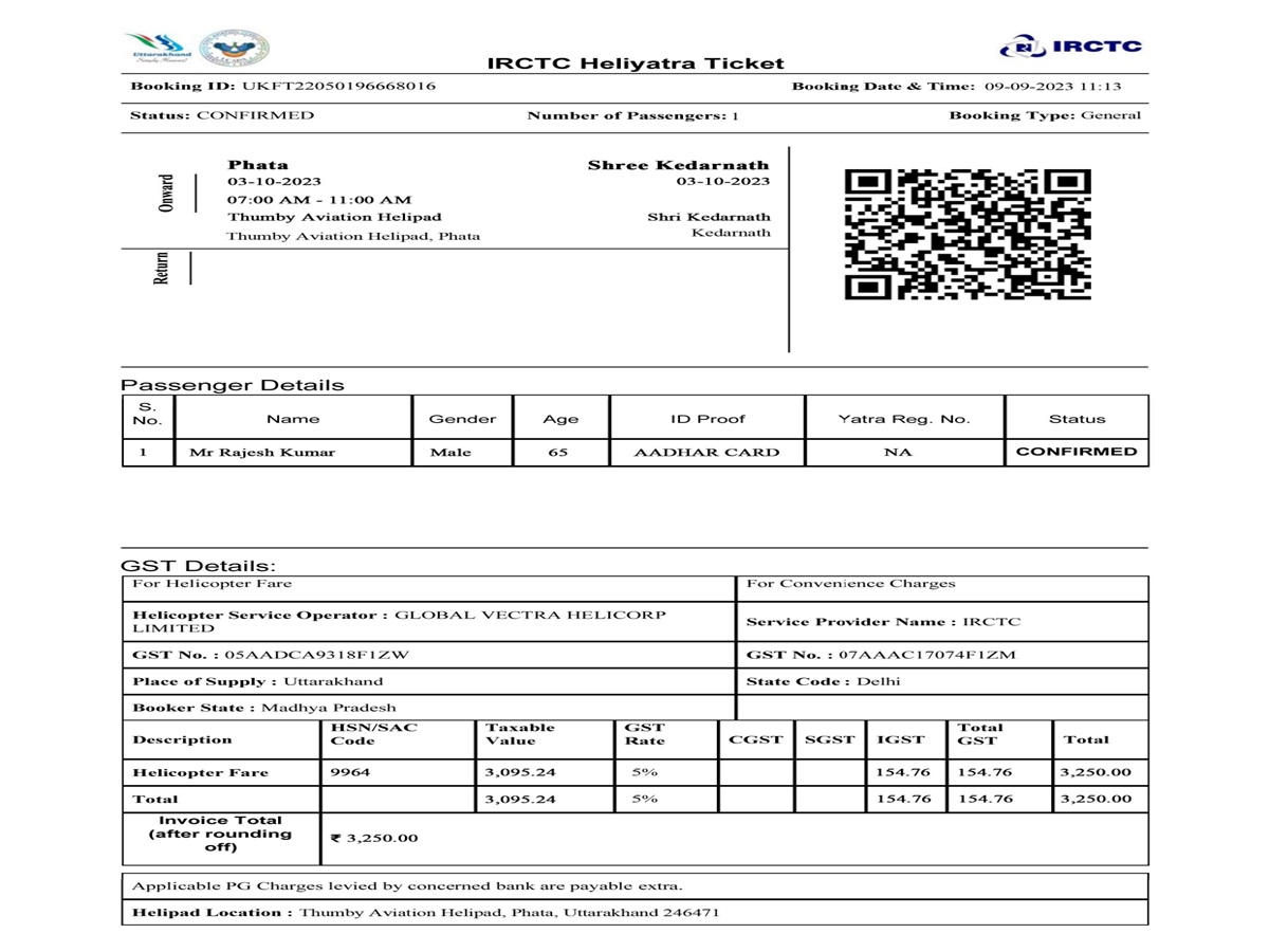 Kedarnath helicopter fake ticket sample