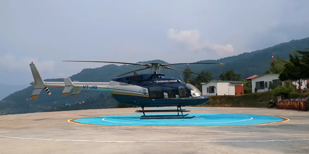 helicopter services for kedarnath yatra at helipad photo