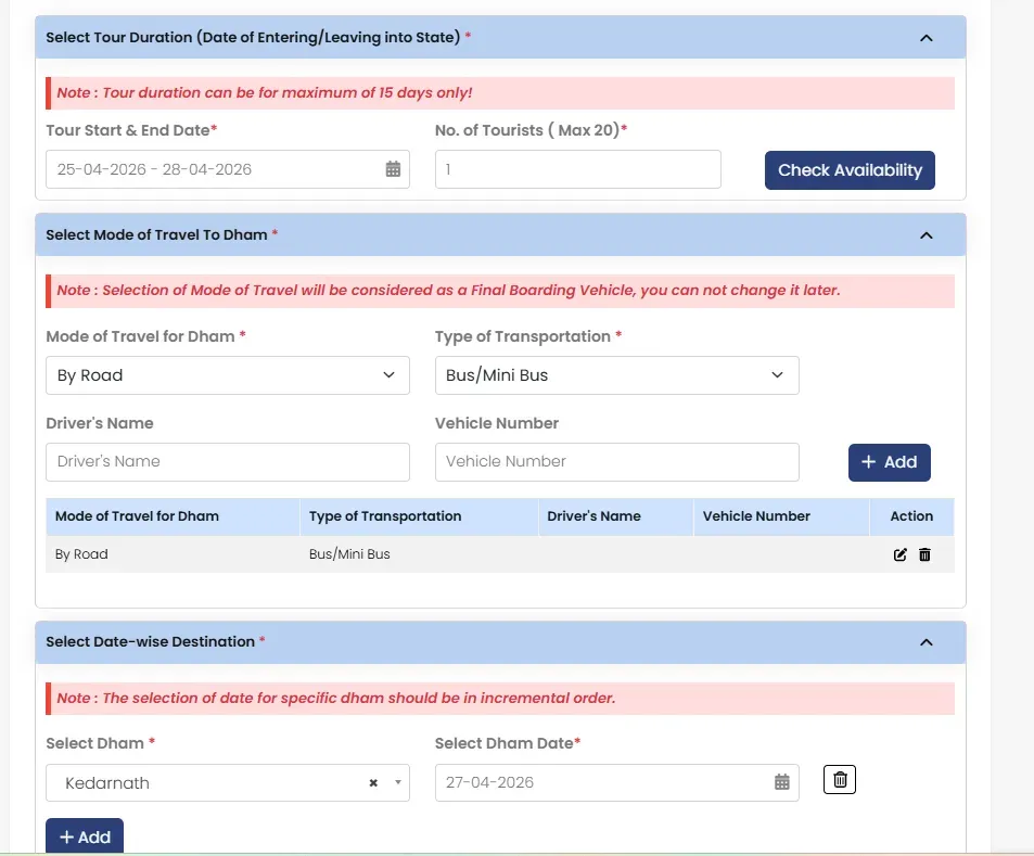 select your date, tour, and destination