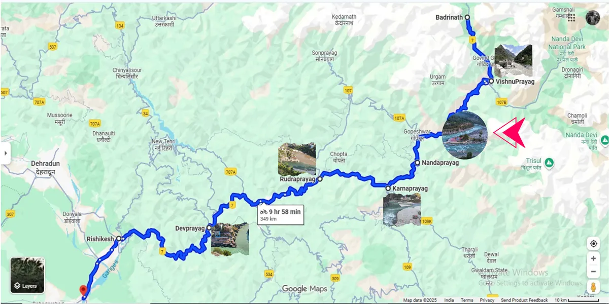 Nandaprayag route map in route to panch prayag
