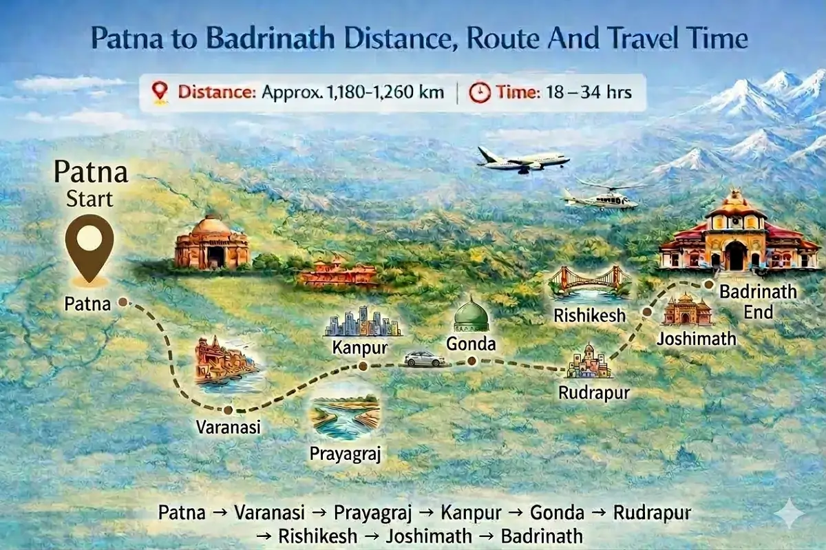 patna to badrinath route infographics showing distance and time
