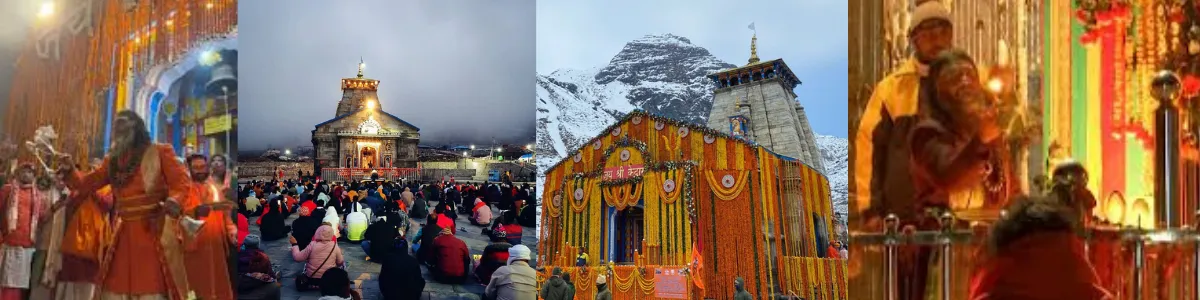 Evening aarti ceremony at Kedarnath Temple with devotees