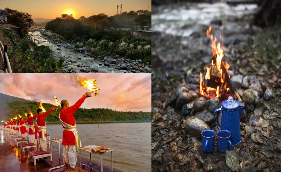 collage scenes of Rishikesh that known as yoga capital of india