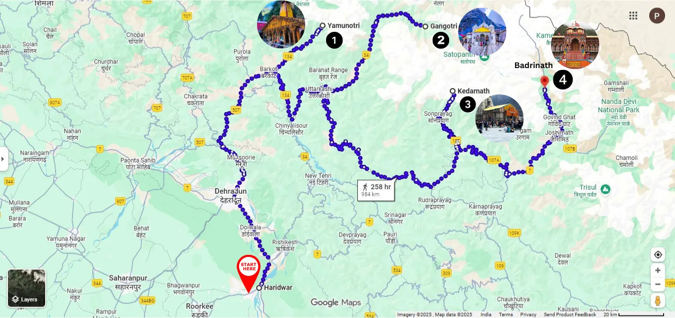 route map of char dham yatra