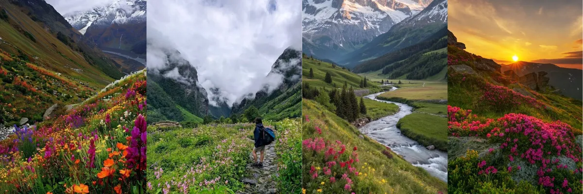 Valley of Flowers trek near Badrinath with alpine flowers in Uttarakhand