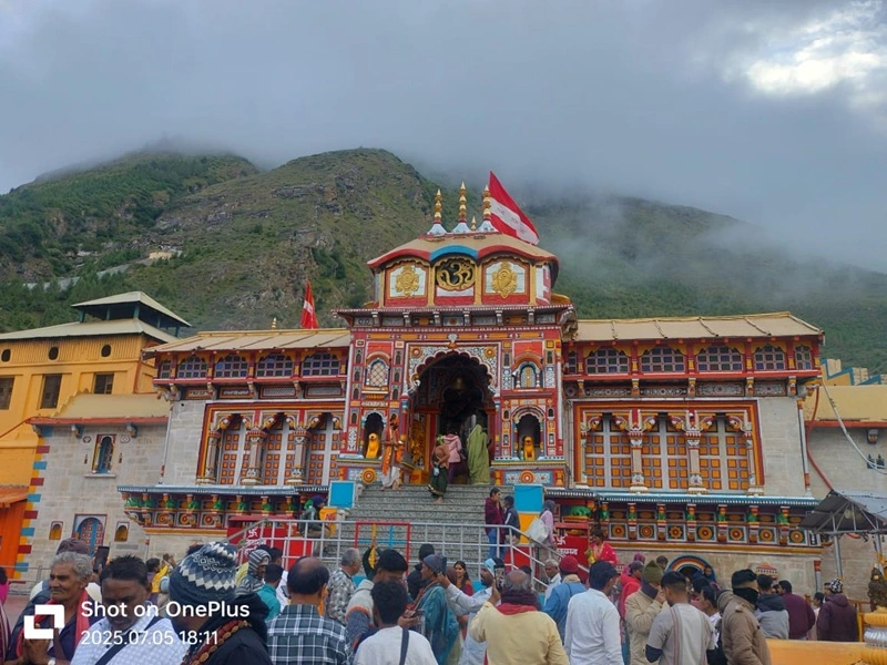 Badrinath temple amazing view during the monsoon season