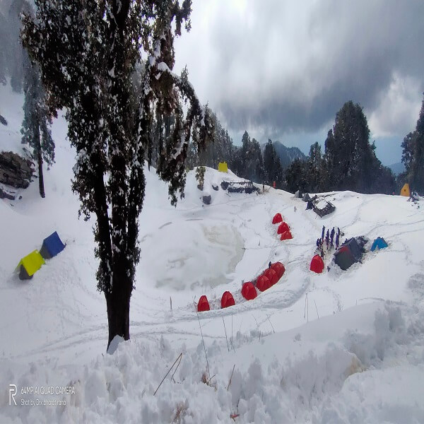 Birds eye view of frozen brahmatal trek and the camping location of Manchala Mushafir