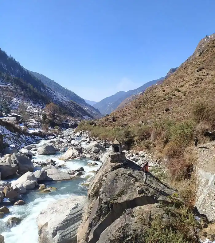 Beautiful water stream coming out of Laka glacier trek of Himachal Pradesh