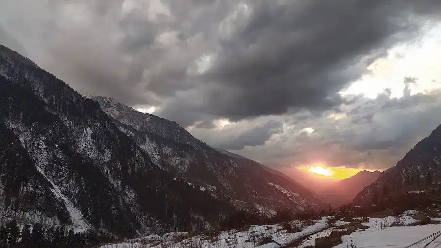 Beautiful sunset view from the summit of Laka glacier trek
