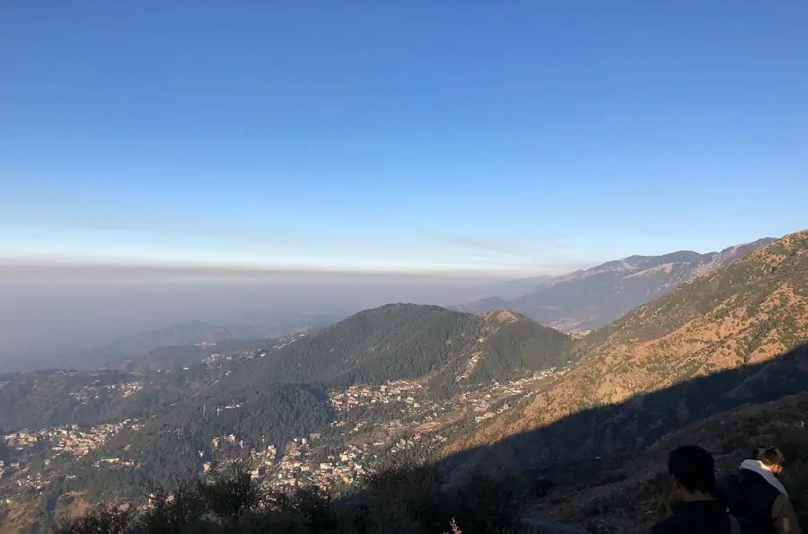 view of the Kangra Valley and Dharamshala from the Triund trek trail