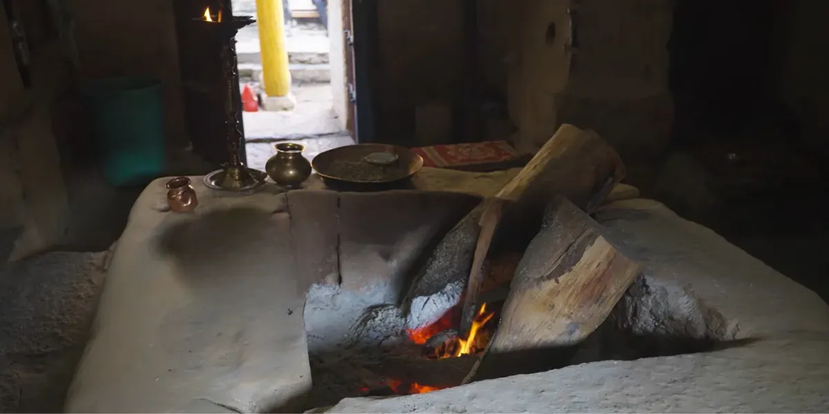 The Akhand Dhuni, the eternal flame at Triyuginarayan Temple around which couples take their pheras
