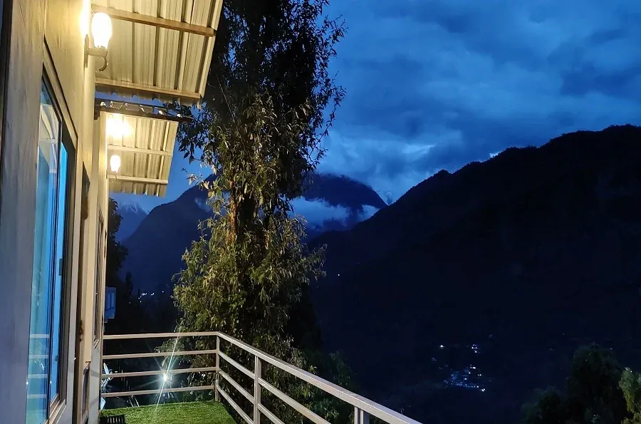 Evening view from Musafir Resort in Guptkashi, where the wedding party stays